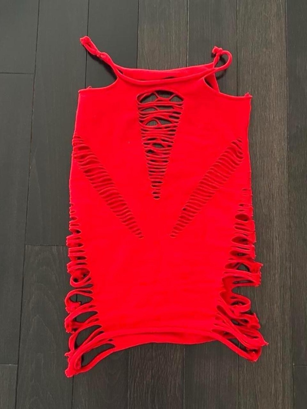 Red Distressed Cutout Women's Tank Top